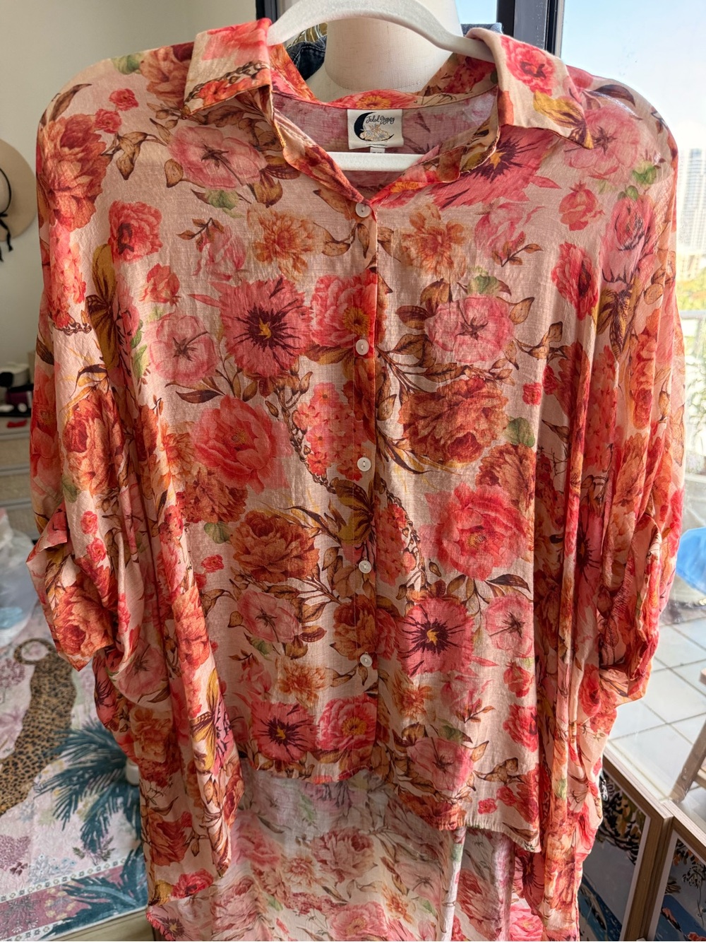 Jaded Gypsy 
Relaxed Floral Button-Down Shirt - Pink Floral - Picture 2 of 2